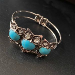 Owl and Blue Turquoise Bracelet